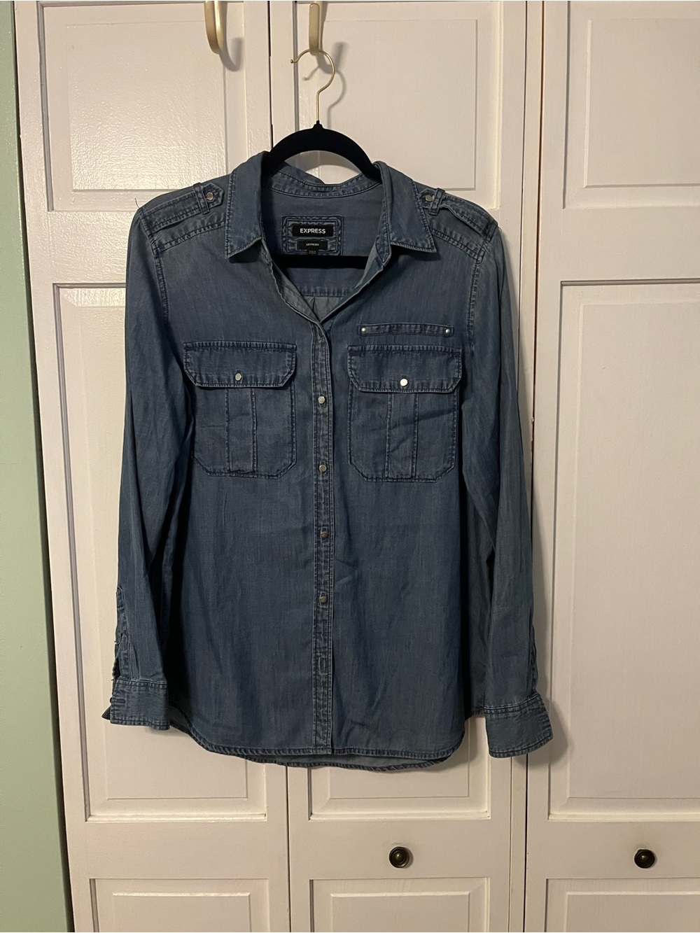 Express women’s Light Blue Denim Button-Front Shirt